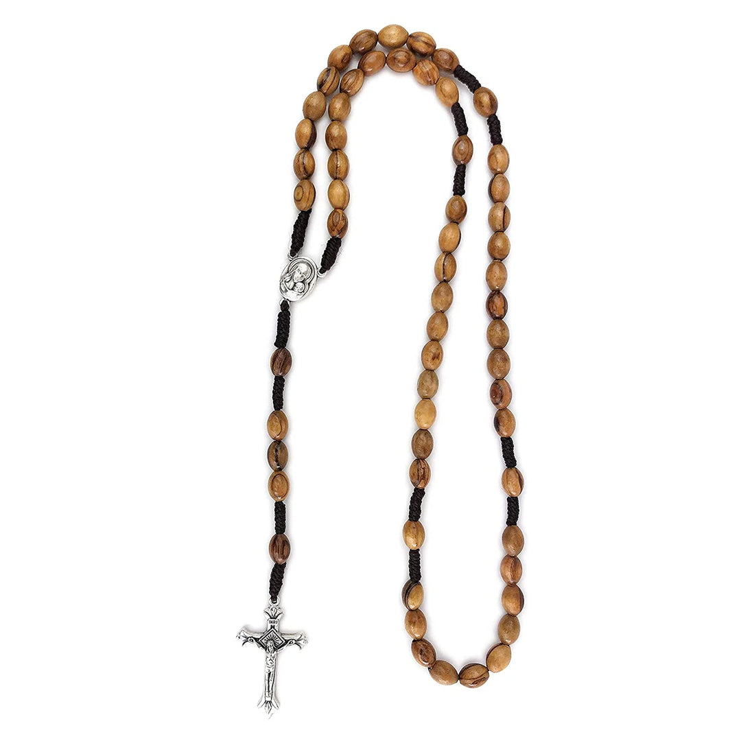 Olive Wood Rope Rosary with Virgin Mary and Baby Jesus