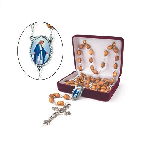 8mm Olive Wood Our Lady of Grace Rosary