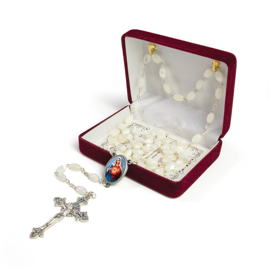 8mm Mother of Pearl Rosary with Immaculate Heart Medal