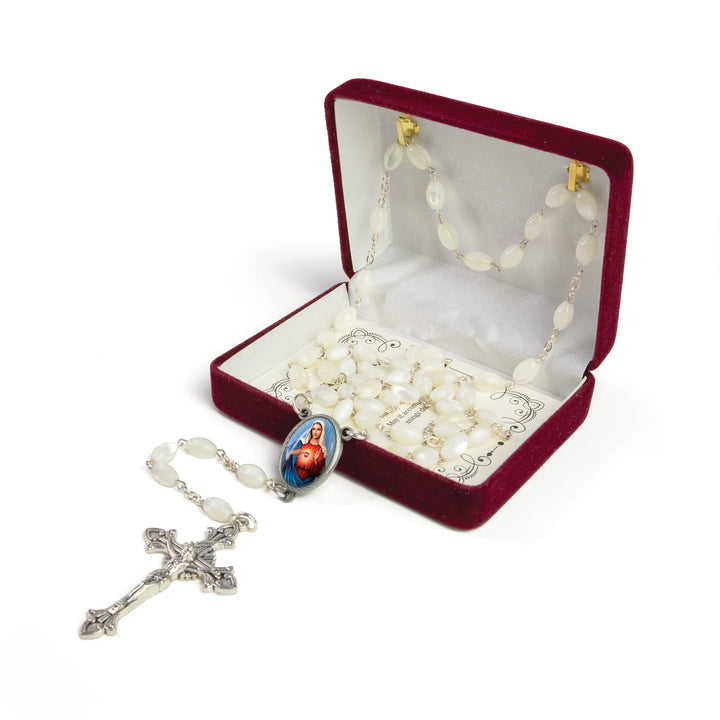 8mm Mother of Pearl Rosary with Immaculate Heart Medal