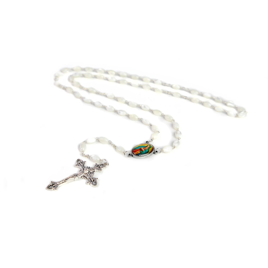 8mm Mother of Pearl Rosary with Our Lady of Guadalupe Medal
