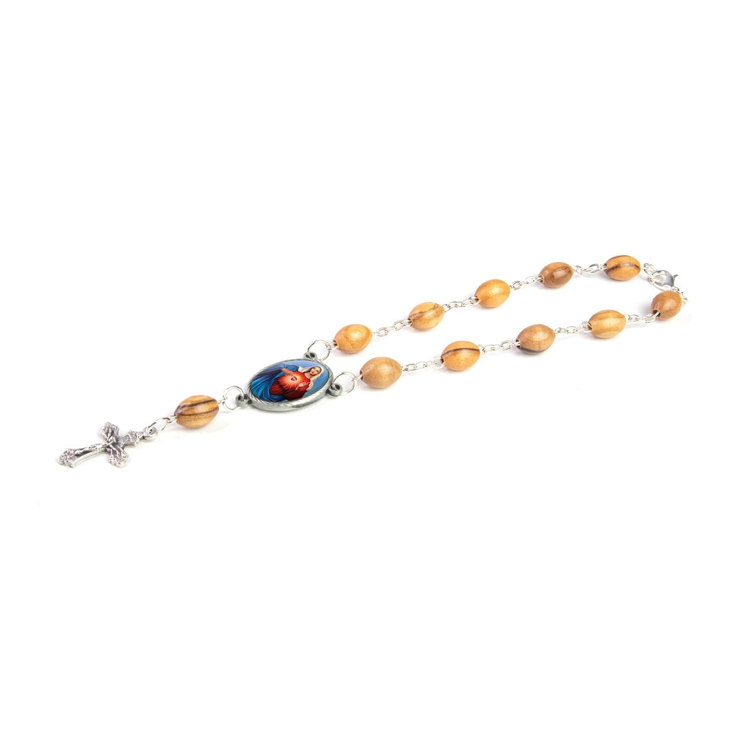 Immaculate Heart, Holy Land Olive Wood Pocket Auto Rosary