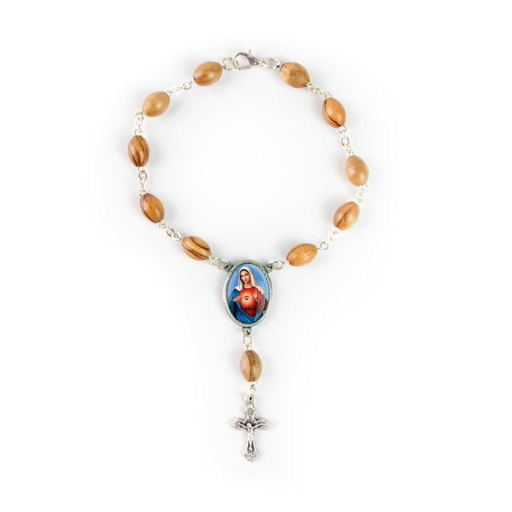 Immaculate Heart, Holy Land Olive Wood Pocket Auto Rosary