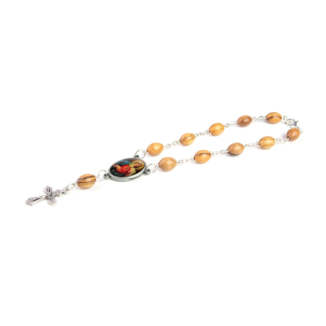 Sacred Heart of Mary (Red), Holy Land Olive Wood Pocket Auto Rosary, Made in Bethlehem