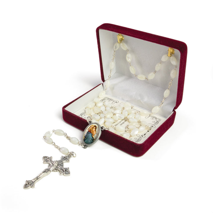 8mm Mother of Pearl Rosary, Mother Mary and Child Jesus Rosary