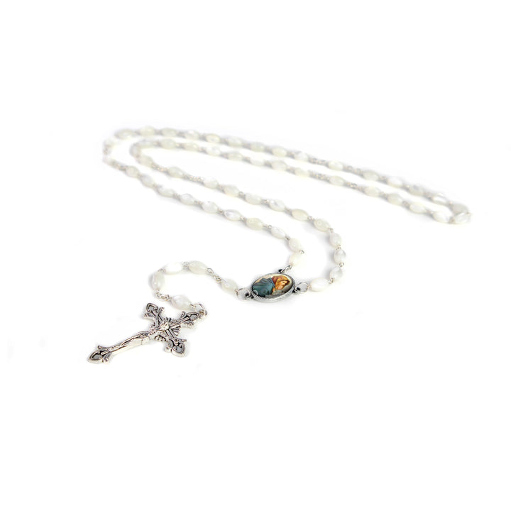 8mm Mother of Pearl Rosary, Mother Mary and Child Jesus Rosary
