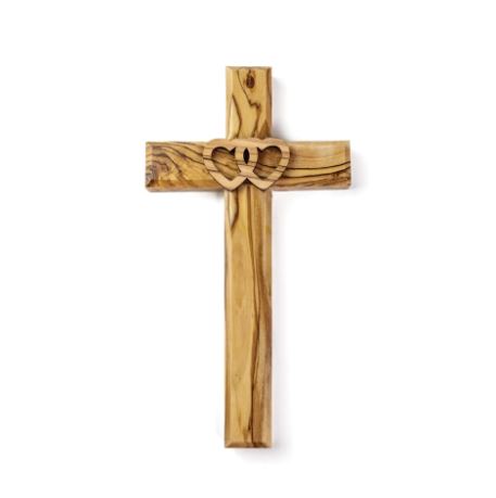 Two Hearts Olive Wood Wall Cross