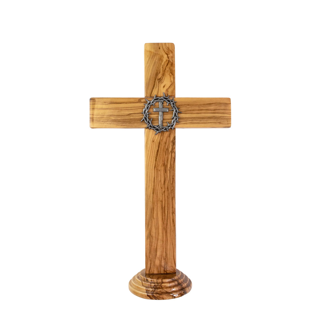 15" Crown of Thorns Olive Wood Desk Cross