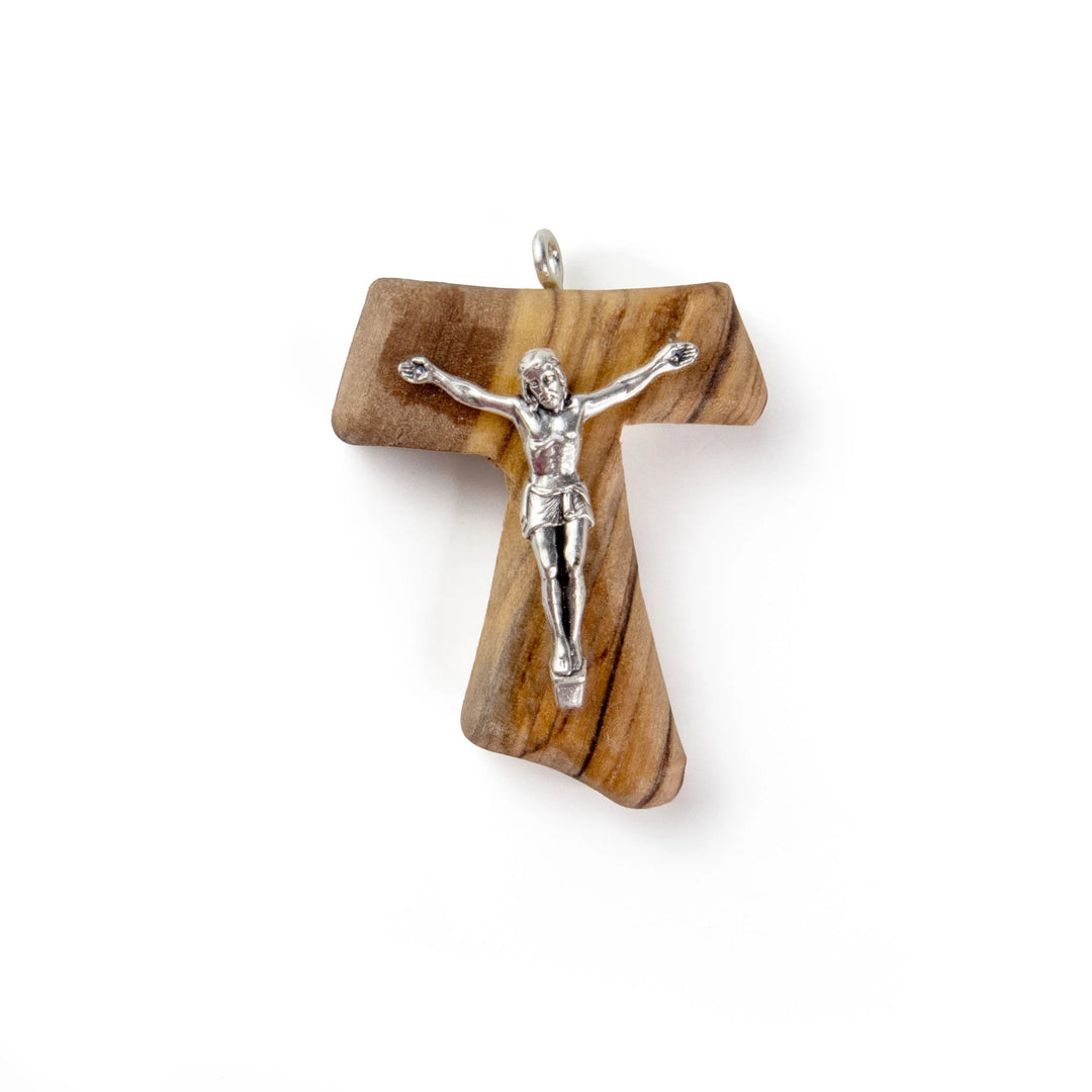 Olive Wood Tau Crucifix Pendant Charm