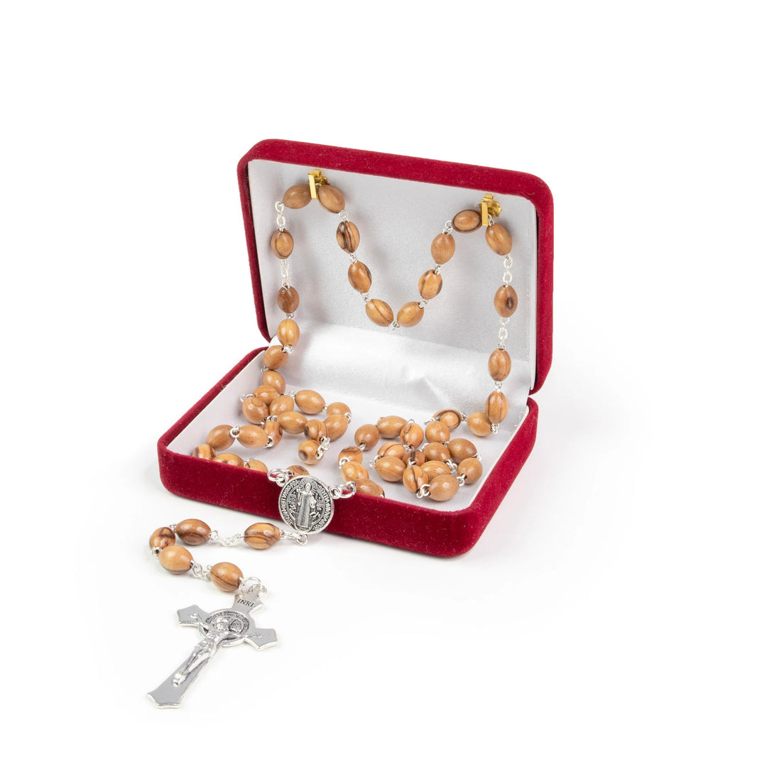 8mm x 10mm Saint Benedict Olive Wood Rosary