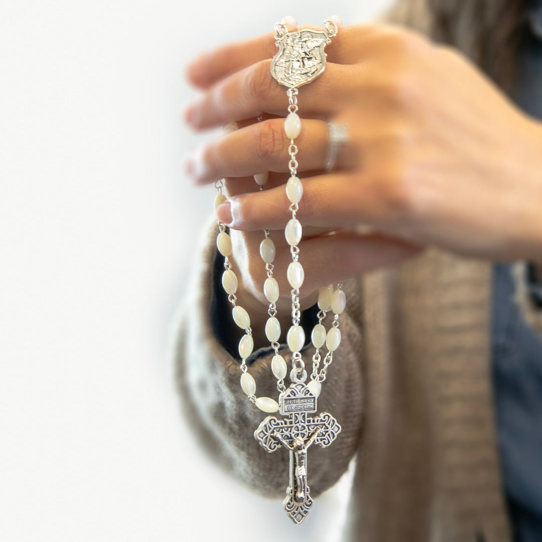 8mm Mother of Pearl St. Michael Rosary