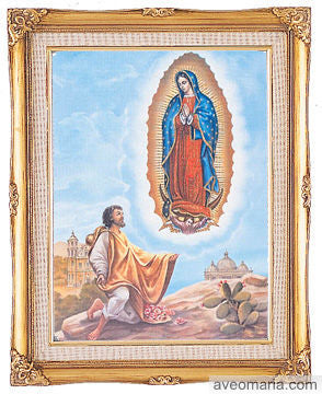 20" Gold Framed Our Lady of Guadalupe & St. Juan Diego Art