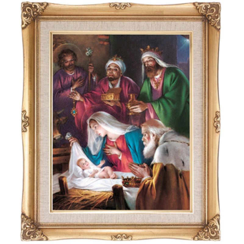 Nativity Scene Gold Framed Art Print - Large