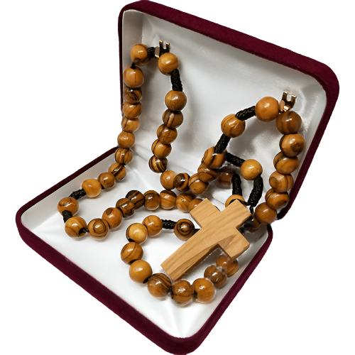 8mm Olive Wood Robe Rosary with Dangling Cross Pendant
