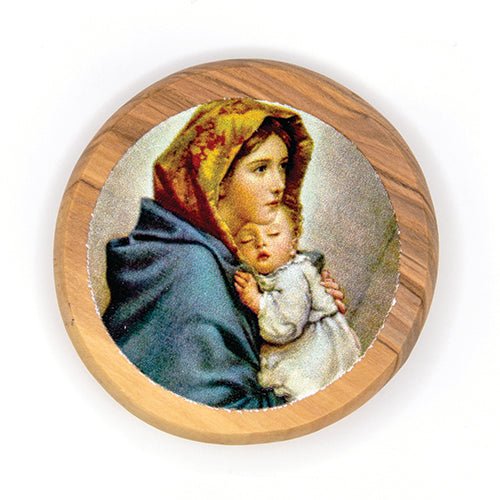 Mother Mary & Child Jesus Olive Wood Icon Magnet