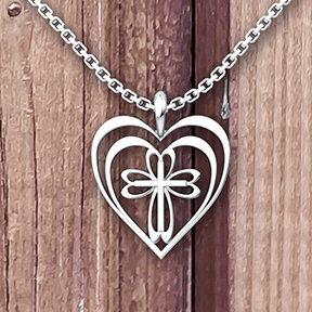 18" Radiant Heart with Cross Sterling Silver Necklace