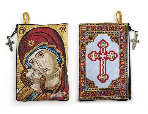 Virgin Mary, Baby Jesus, & Antiochian Cross Woven Tapestry Pouch