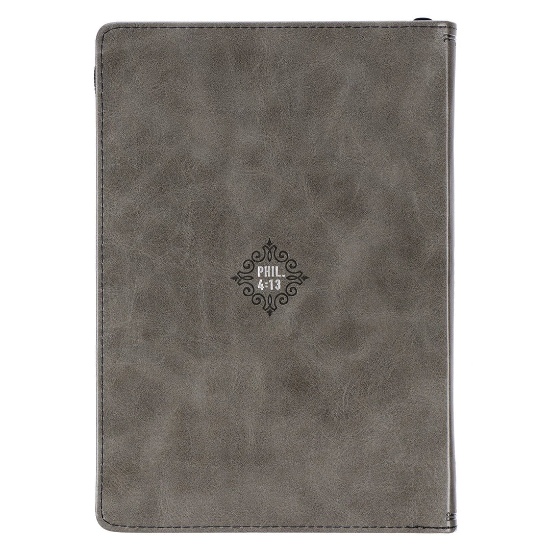 All Things Through Christ Gray Faux Leather Classic Journal with Zipper Closure - Philippians 4:13