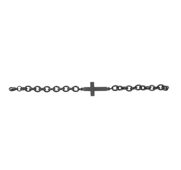 Black Stainless Steel Inline Cross Bracelet