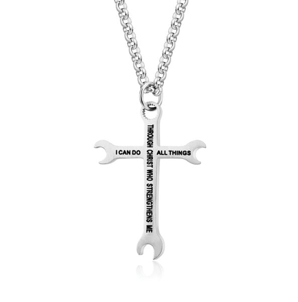 I Can Do All Things Wrench Cross Necklace