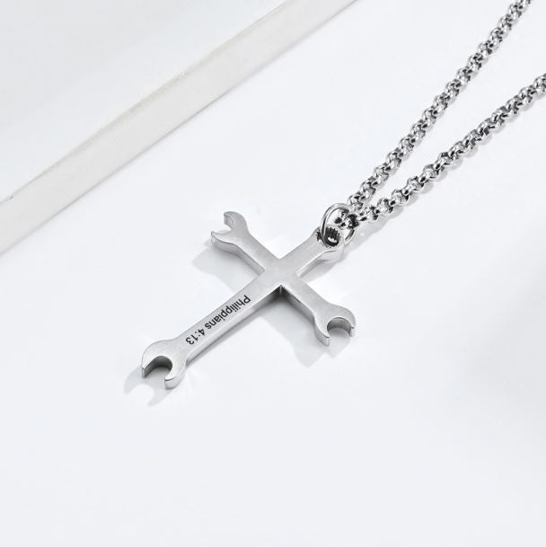 I Can Do All Things Wrench Cross Necklace