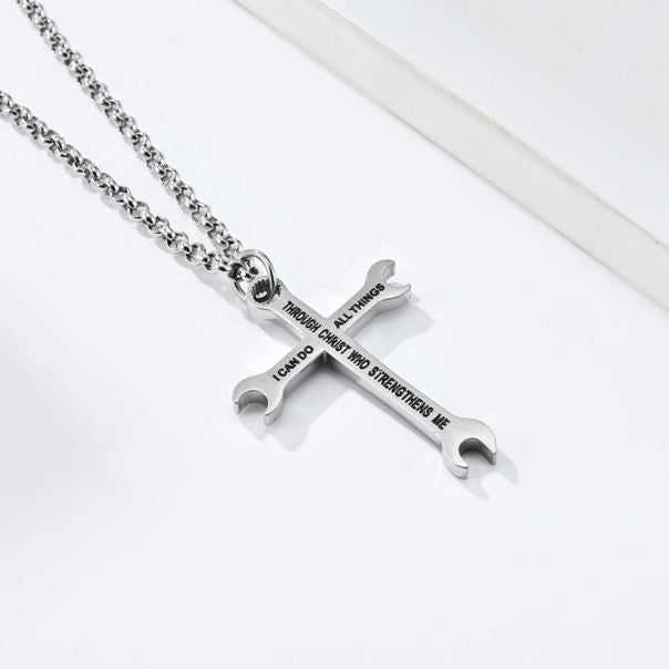 I Can Do All Things Wrench Cross Necklace