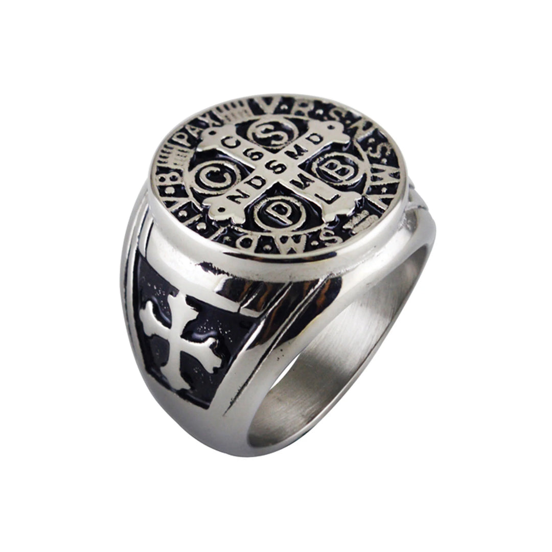 St Benedict Stainless Steel Silver Ring - Size 9