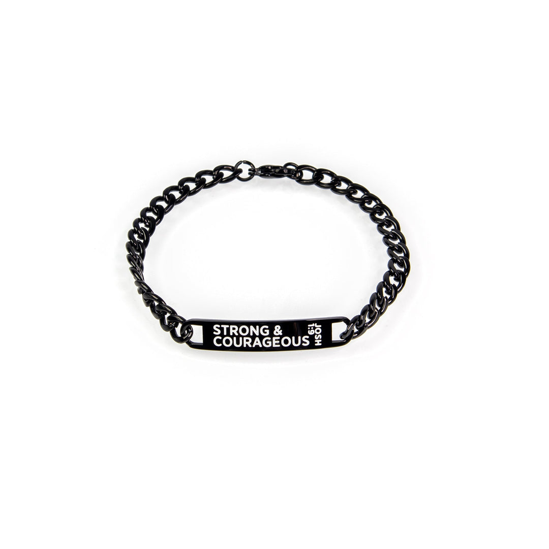 Stainless Steel Black ID Bracelet – Strong & Courageous, Josh 1:9