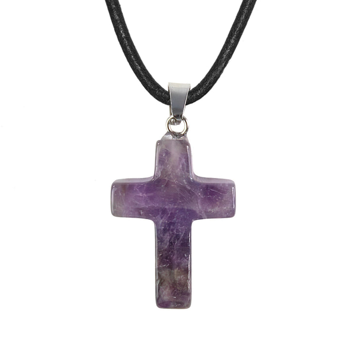 Stone Cross Pendant - Amethyst