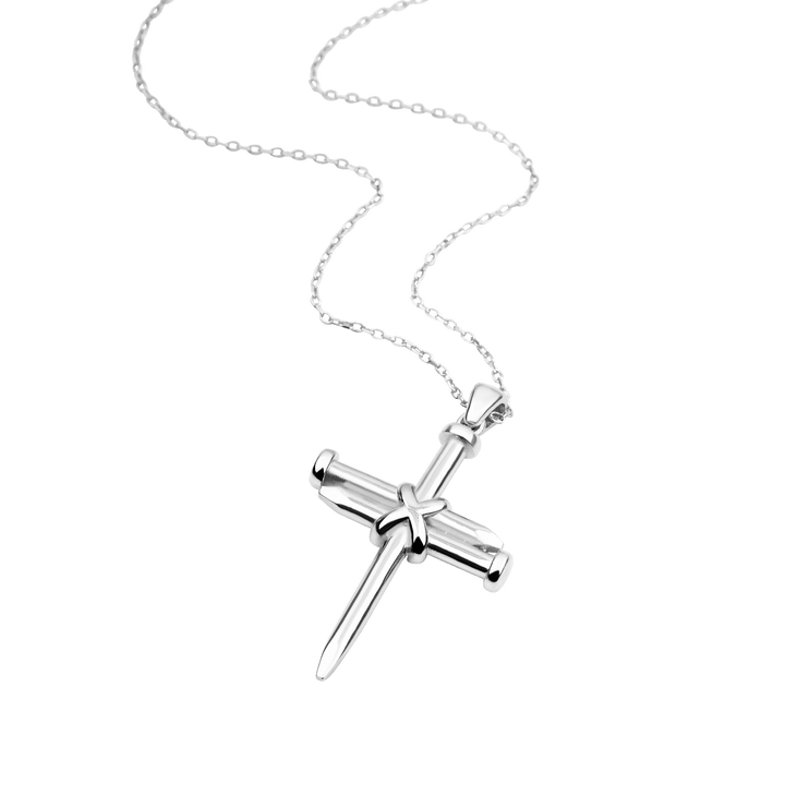 24" Three Nail Cross Sterling Silver Pendant