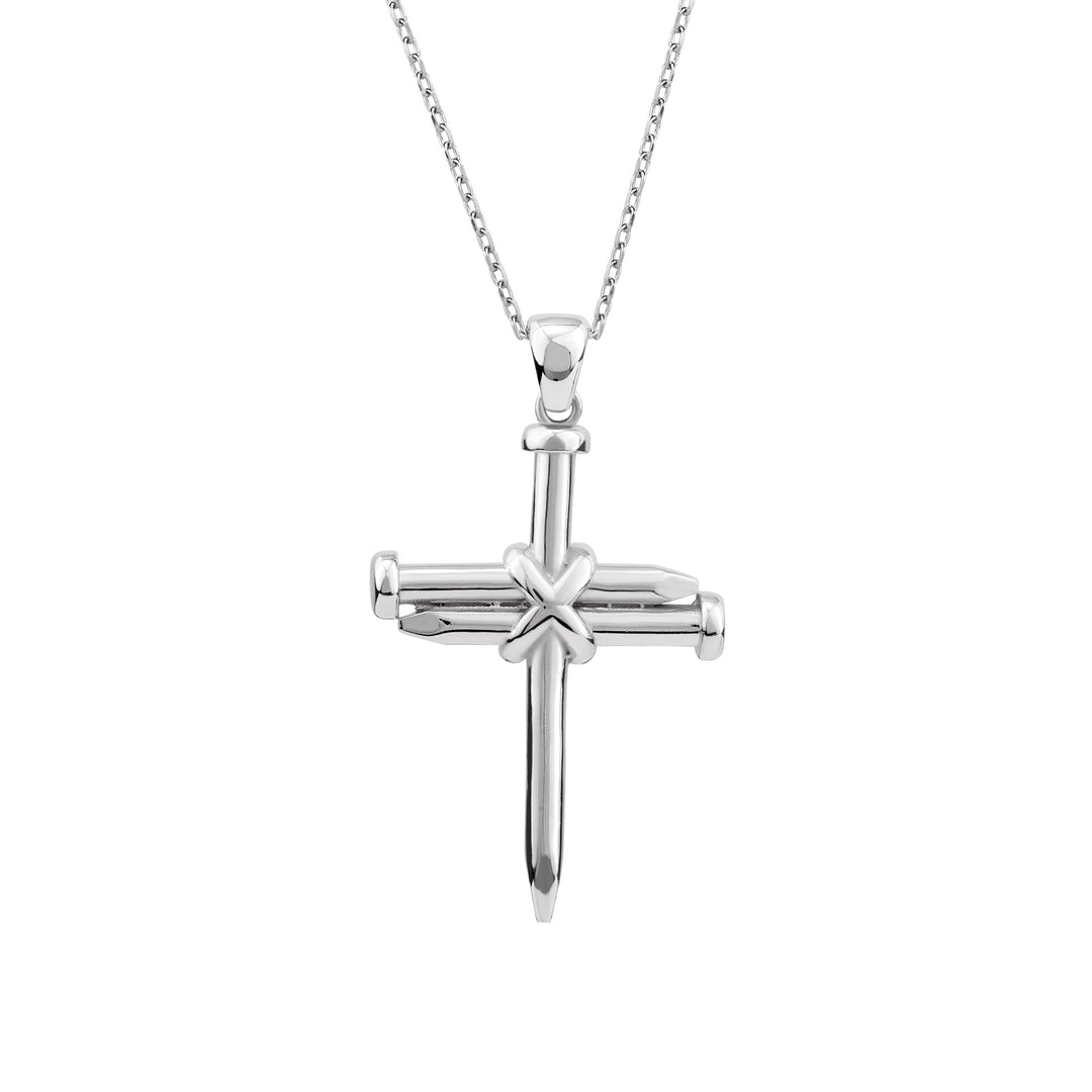 24" Three Nail Cross Sterling Silver Pendant