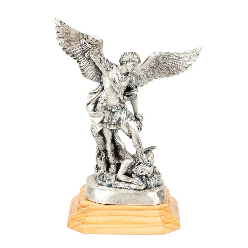 9" Silver and Wood St. Michael the Archangel Statue