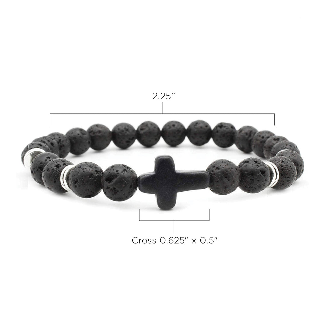 Boho Cross Bracelet – Black Volcanic Stone Beads