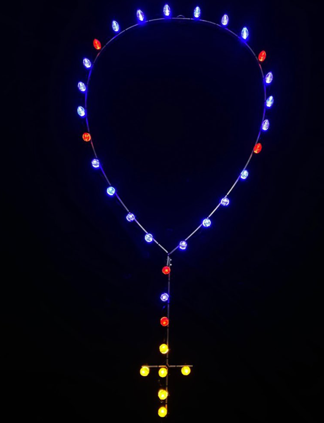LED Outdoor Rosary with a Silver Gold Cross