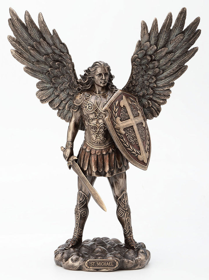 11" Archangel St. Michael with Sword & Shield Statue - Bronze