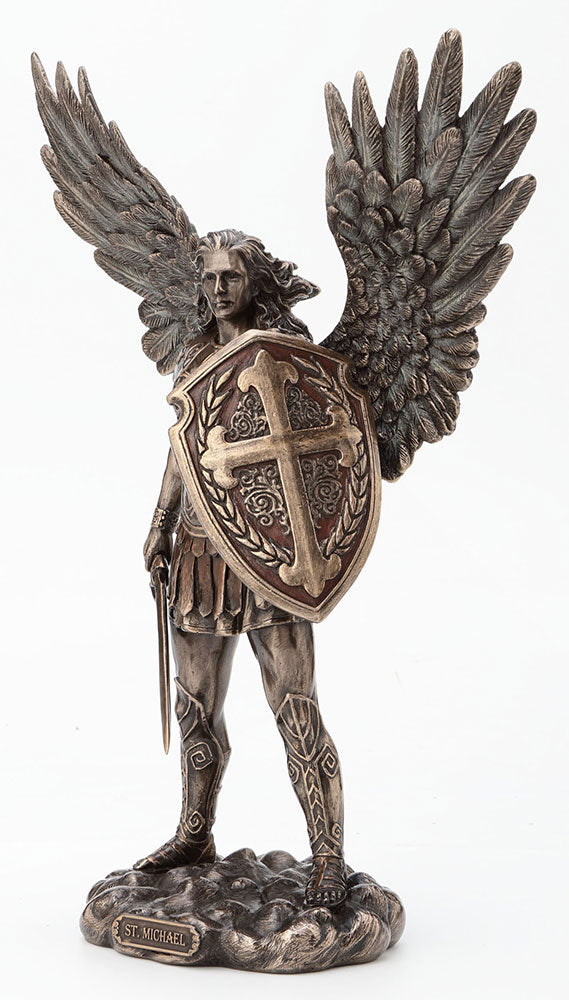 11" Archangel St. Michael with Sword & Shield Statue - Bronze
