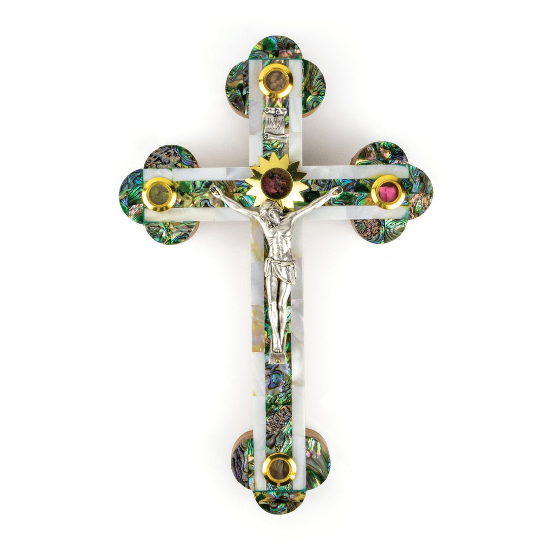 11" Mother Of Pearl & Olive Wood Crucifix Wall Cross