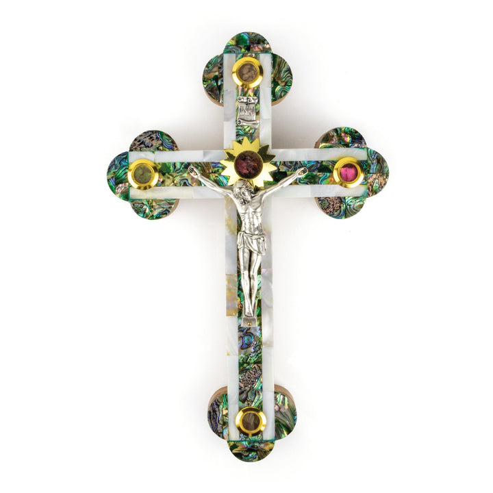 11" Mother Of Pearl & Olive Wood Crucifix Wall Cross