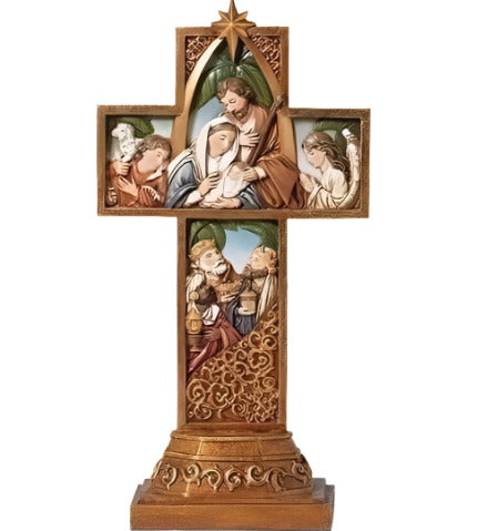 11" Nativity Under Arch Standing Cross