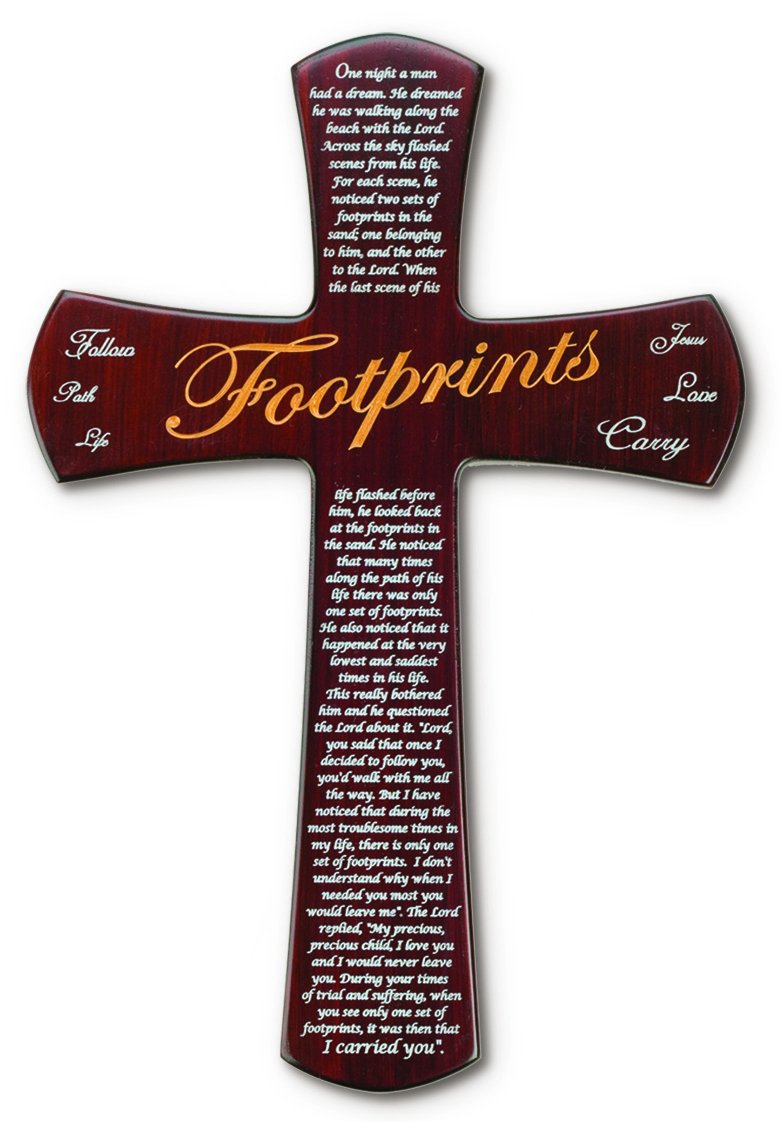 12" Mahogany Cross - Footprints