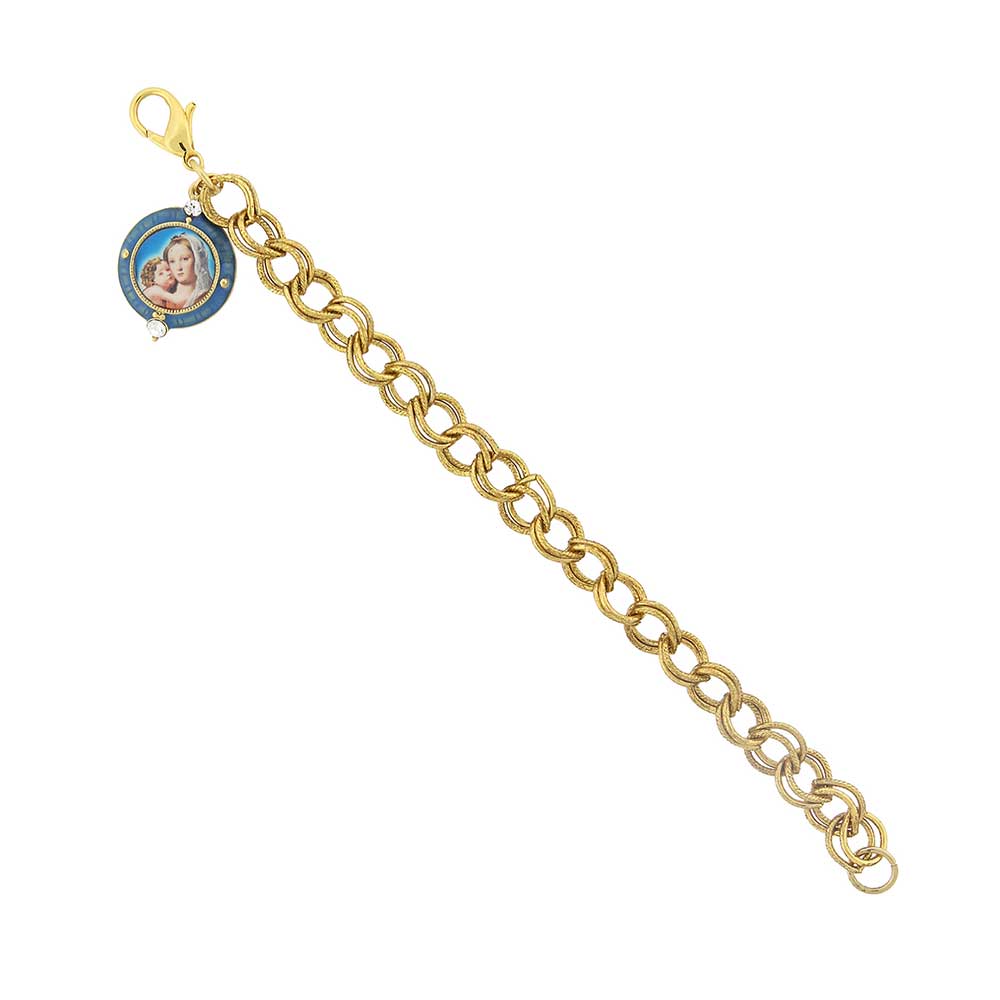 14K Gold-Dipped Chain Link Mary and Child Charm Bracelet