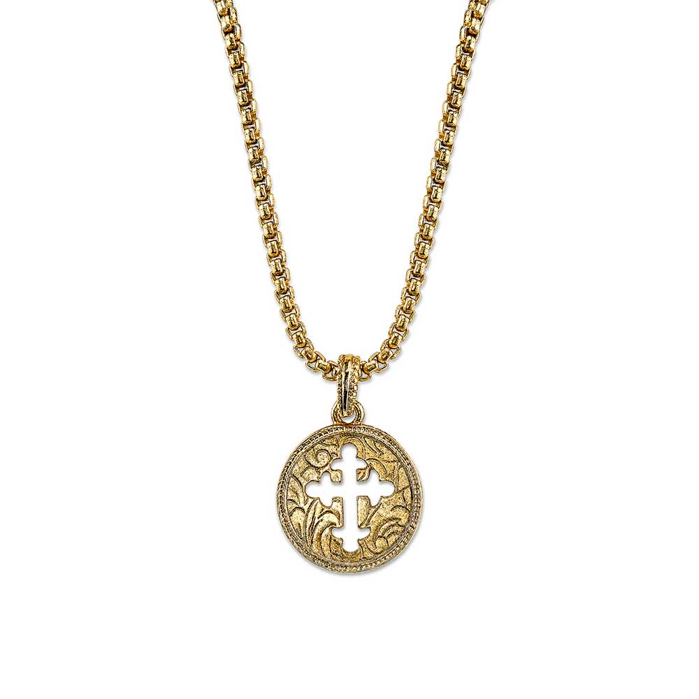 14K Gold Dipped Cross Medal Pendant Necklace