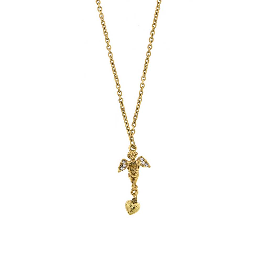 14K Gold Dipped Crystal Angel Heart Necklace