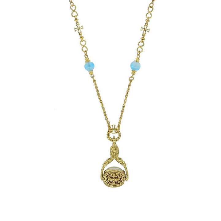 14K Gold Dipped Mary Cameo Spinning Pendant Necklace