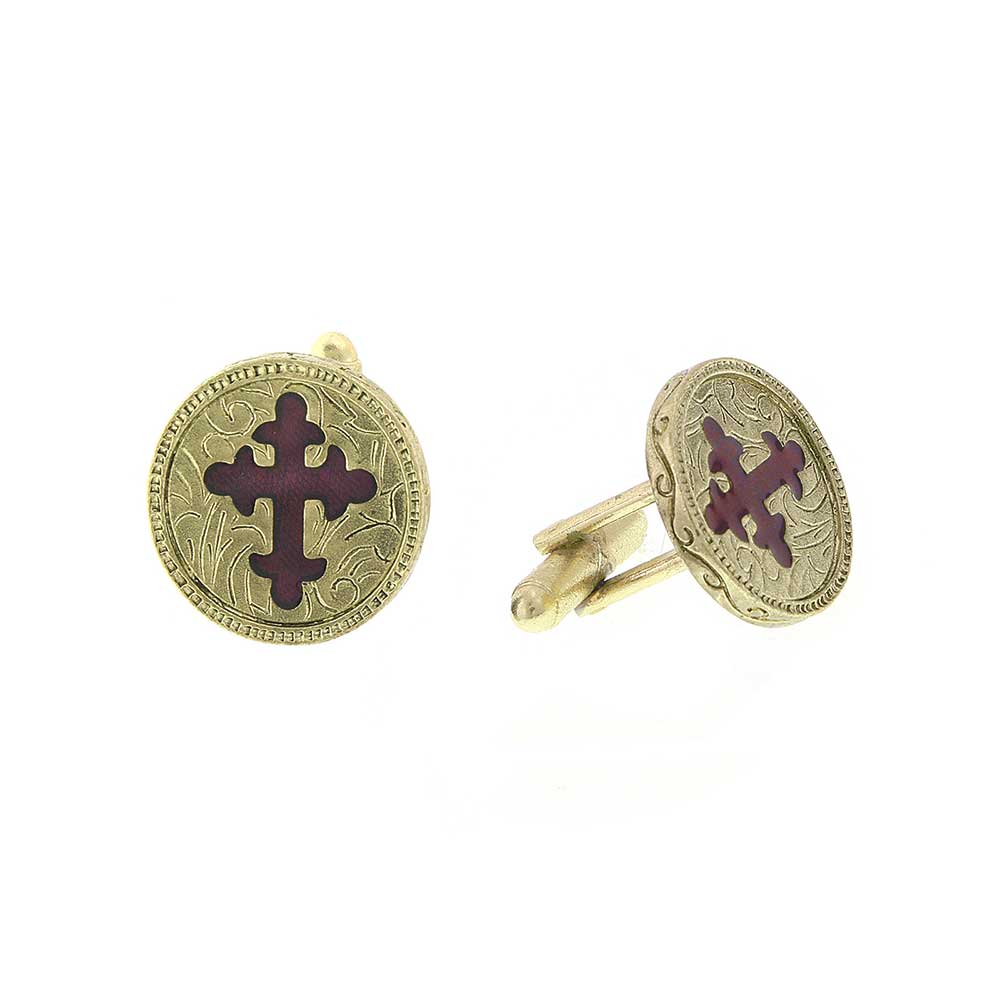 14K Gold Dipped Red Enamel Cuff Links