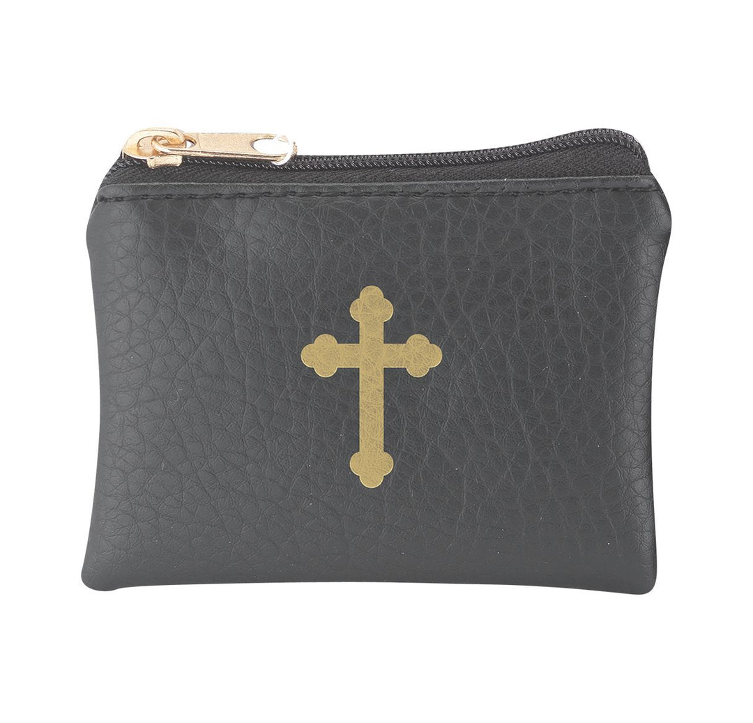 Black Calf Grained Leatherette Rosary Case