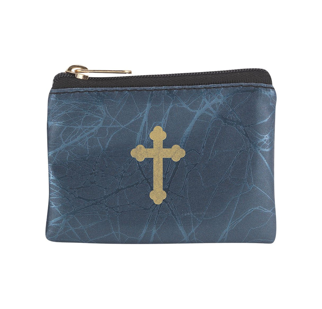 Blue Marbeled Patent Leatherette Rosary Case