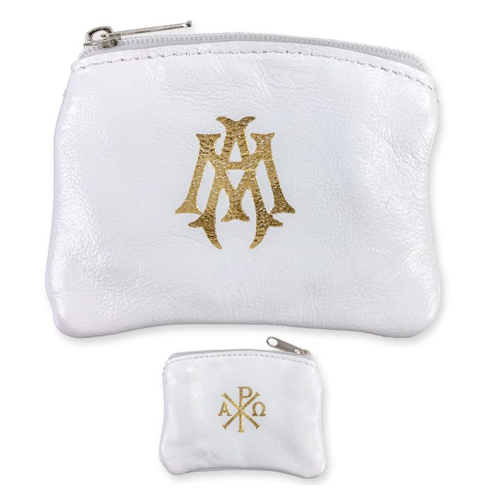 White Sheepskin Leather Rosary Case with Velveteen Lining