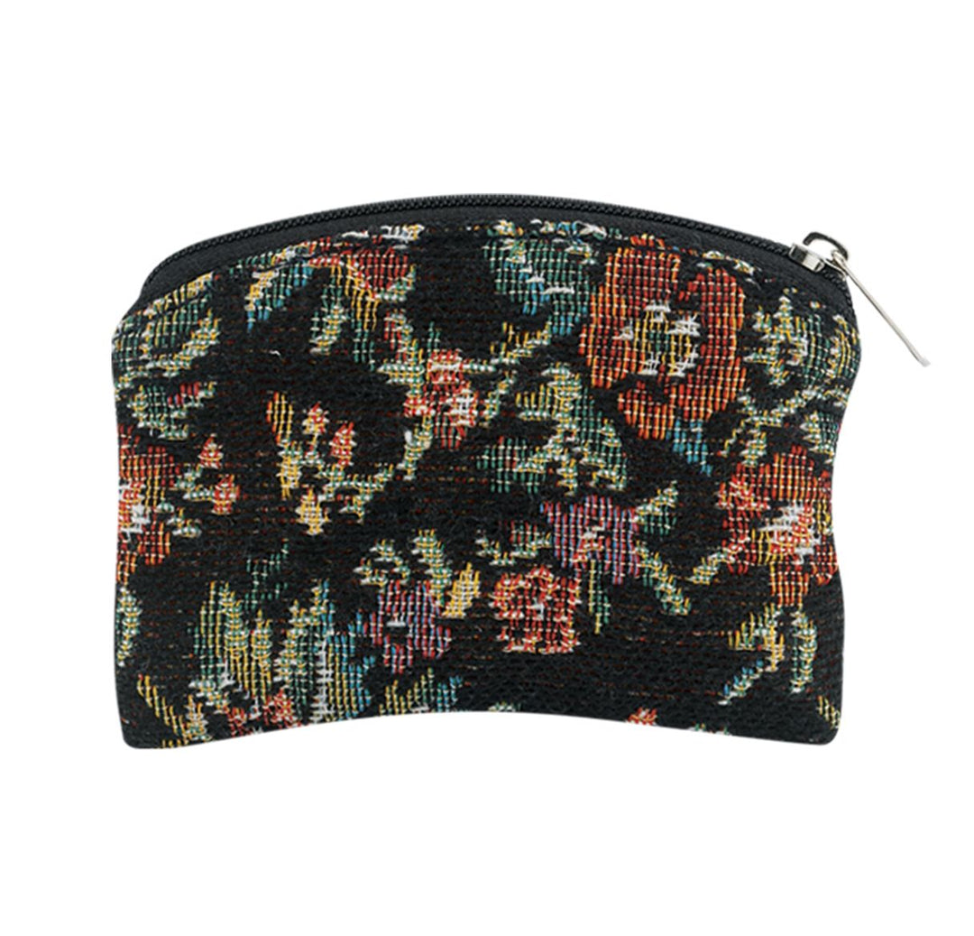 Black Floral Brocade Rosary Case with Velvet Lining