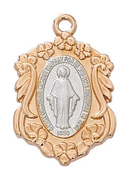 Rose Gold 2 Tone Miraculous Medal on 18" Chain